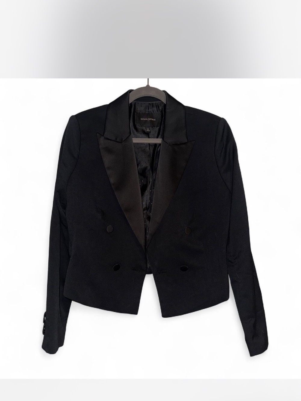 Banana Republic Black Cropped Tuxedo Blazer with Satin Lapels